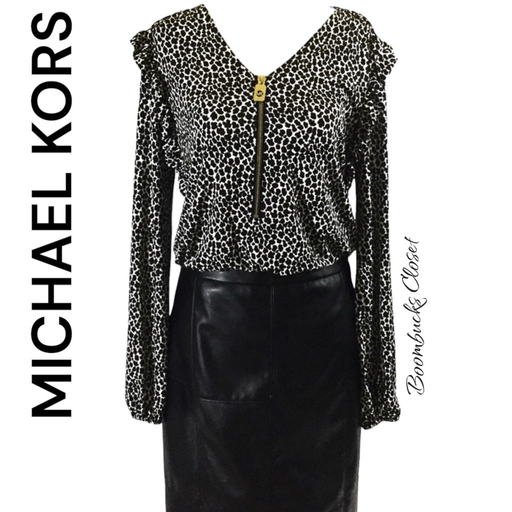 New Michael Kors Animal  Print front Quarter Zip Small